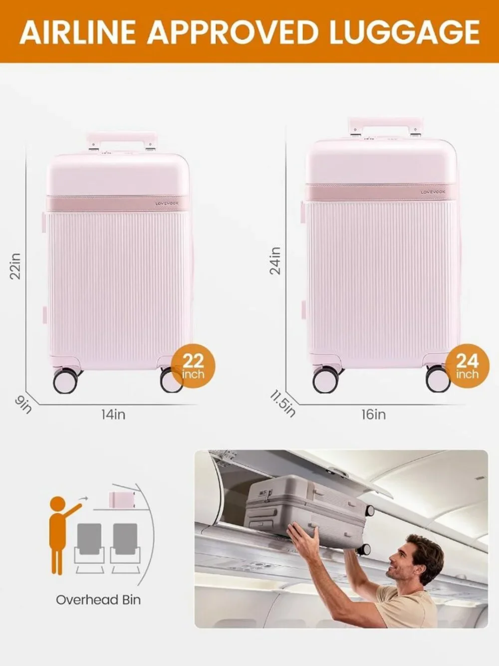 22-Inch Hard Shell Carry-On Luggage with Spinner Wheels & TSA Lock - Lightweight